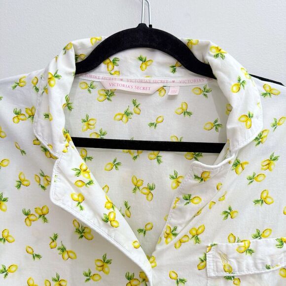 Victoria’s Secret Lemon Print Pajama Set Citrus Fruit Button Up Y2K Sleep Small - Picture 4 of 12